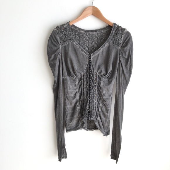 Angels Never Die Tops - Angels Never Die Gray Long Sleeve Embellished Top